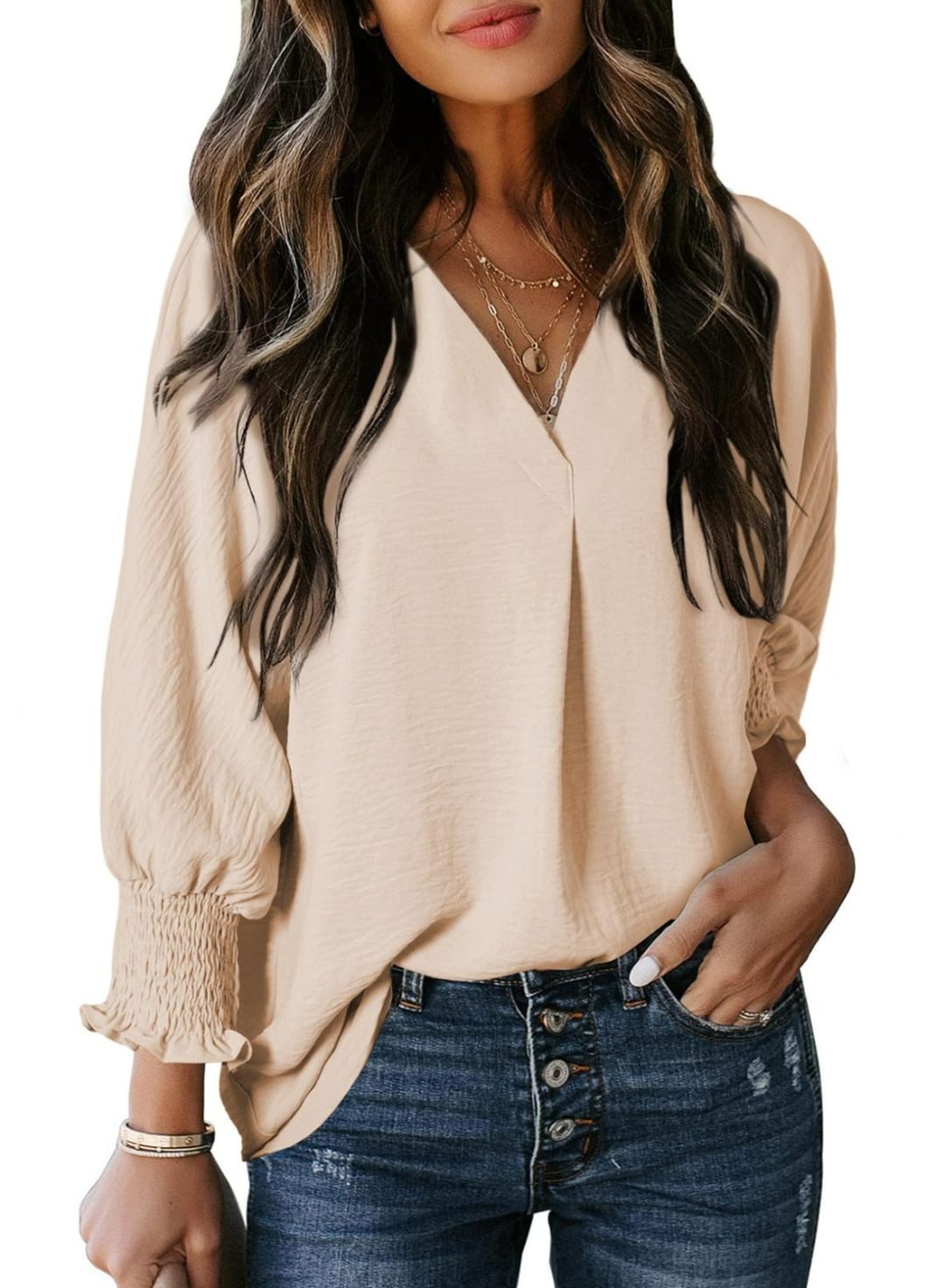 Hot Sale-Womens Casual 3/4 Sleeve V Neck Loose Fit Basic Tees (BUY 2 FREE SHIPPING)
