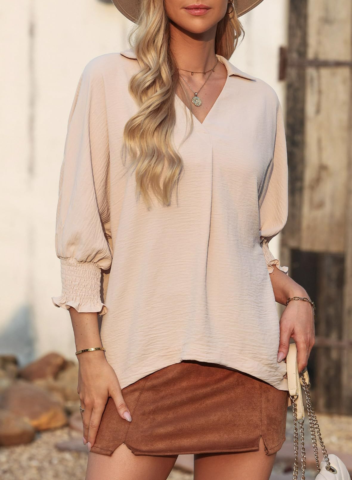 Hot Sale-Womens Casual 3/4 Sleeve V Neck Loose Fit Basic Tees (BUY 2 FREE SHIPPING)