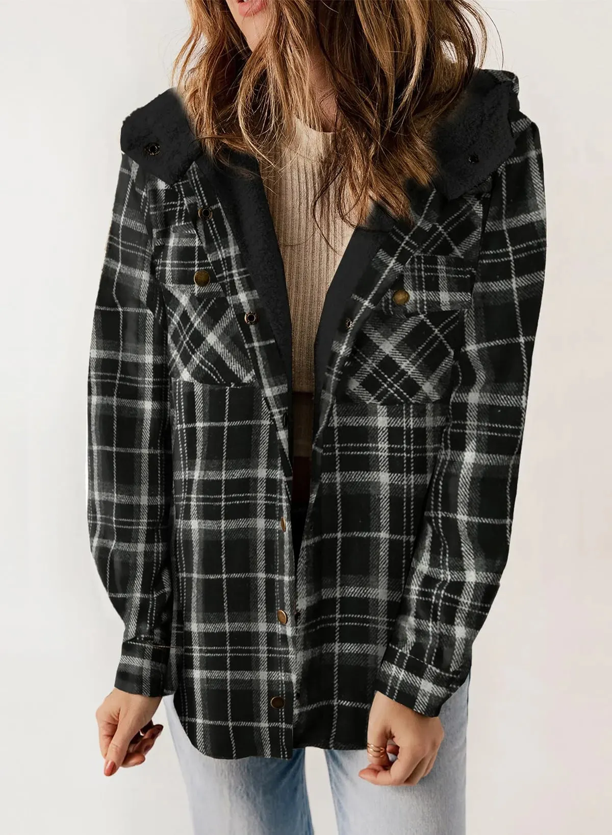 🔥🔥🔥🔥Plaid Hooded Thick Plus Fleece Warm Jacket Coat (Buy 2 Free Shipping)