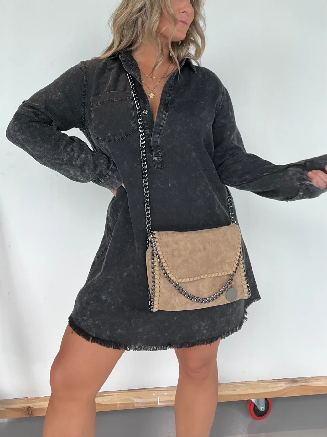 LONG SLEEVE DENIM WASHED SHIRT DRESS (BUY 2 FREE SHIPPING)