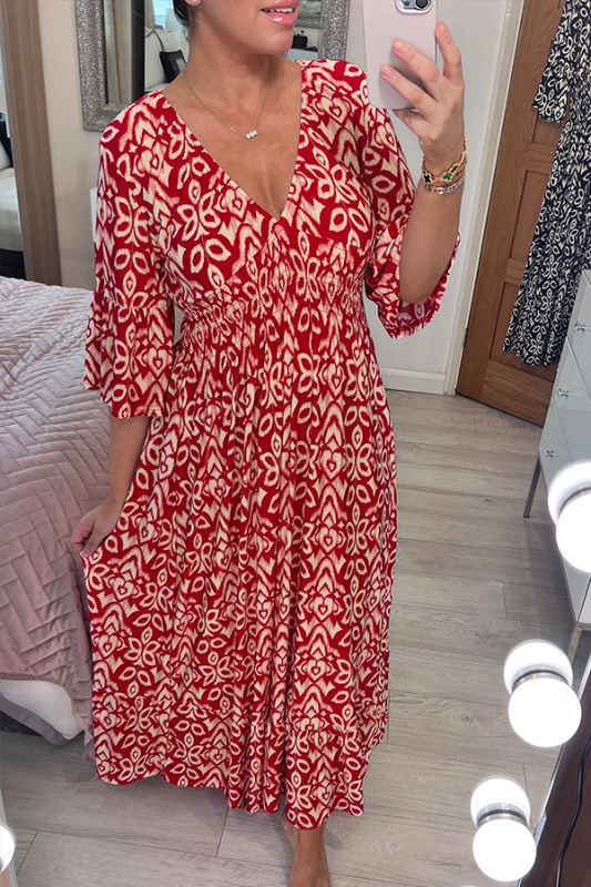 ✨Hot Sale✨NEW BOHEMIAN CASUAL PRINT V-NECK LONG DRESS (BUY 2 FREE SHIPPING)