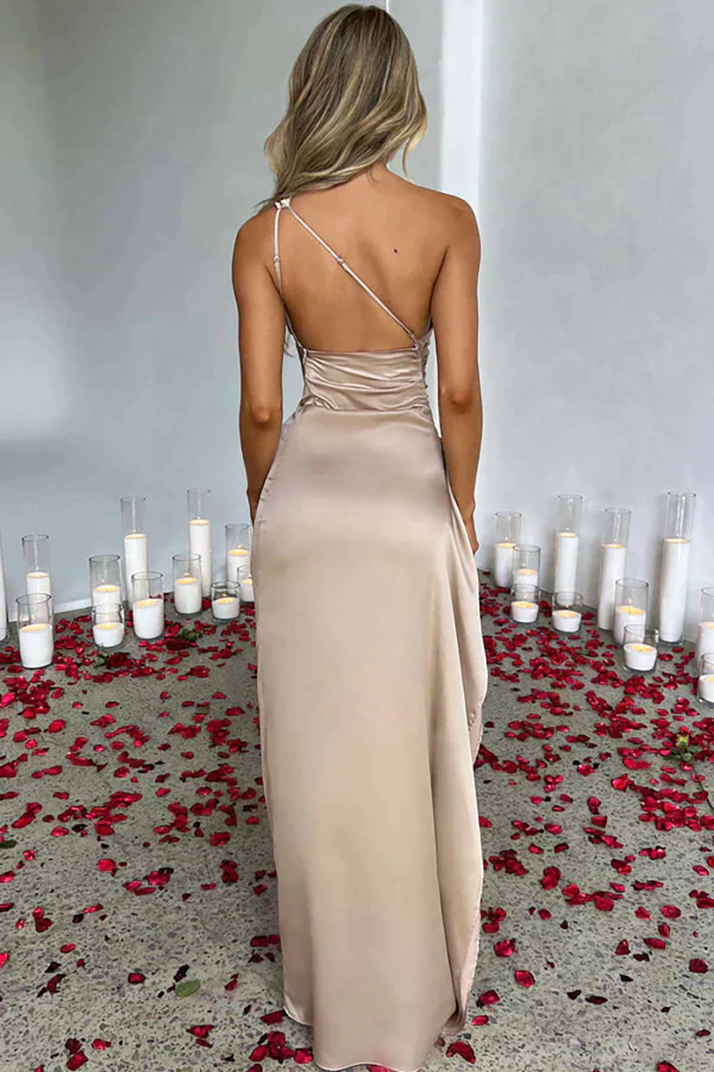 🔥HOT SALE🔥One-shoulder satin long dress with high slit