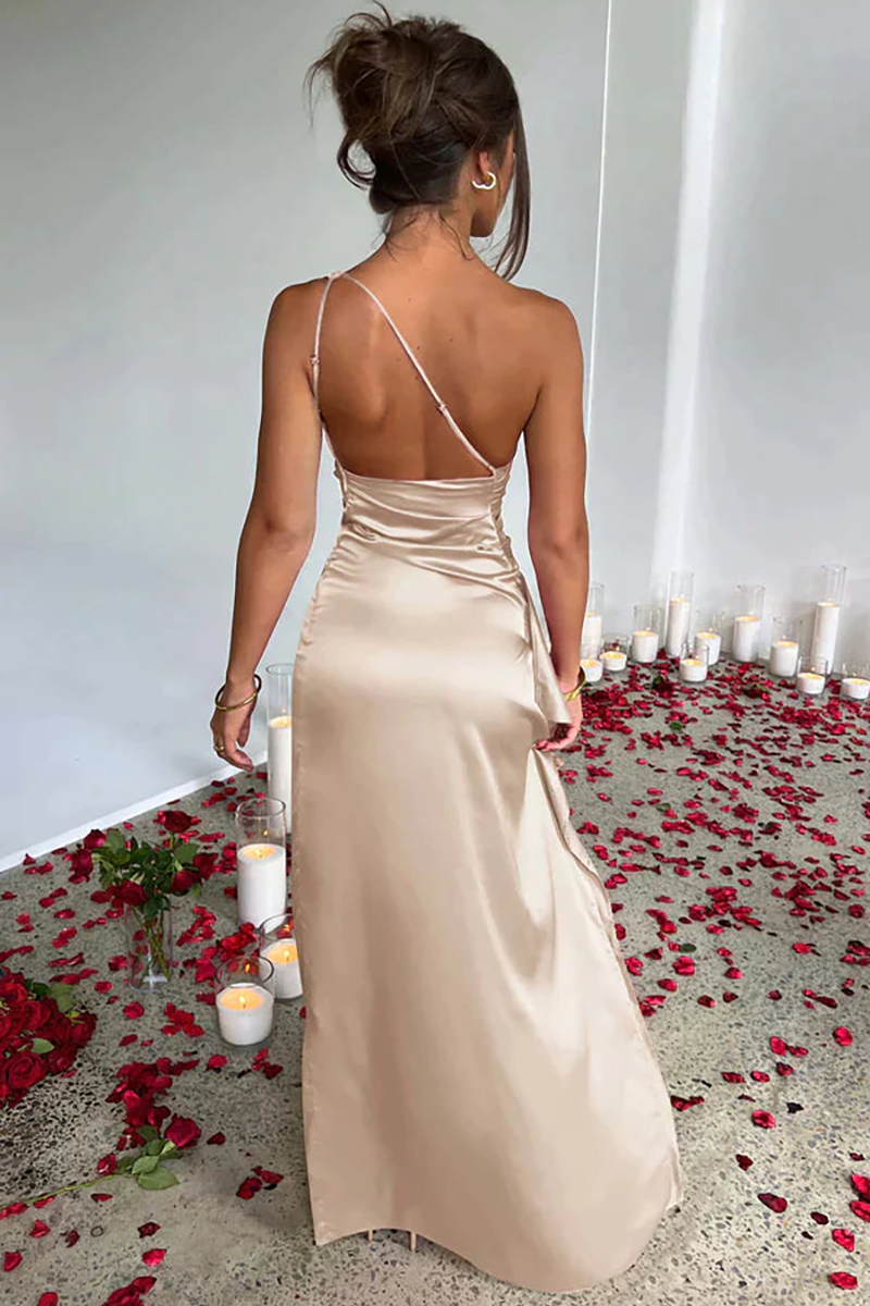 🔥HOT SALE🔥One-shoulder satin long dress with high slit