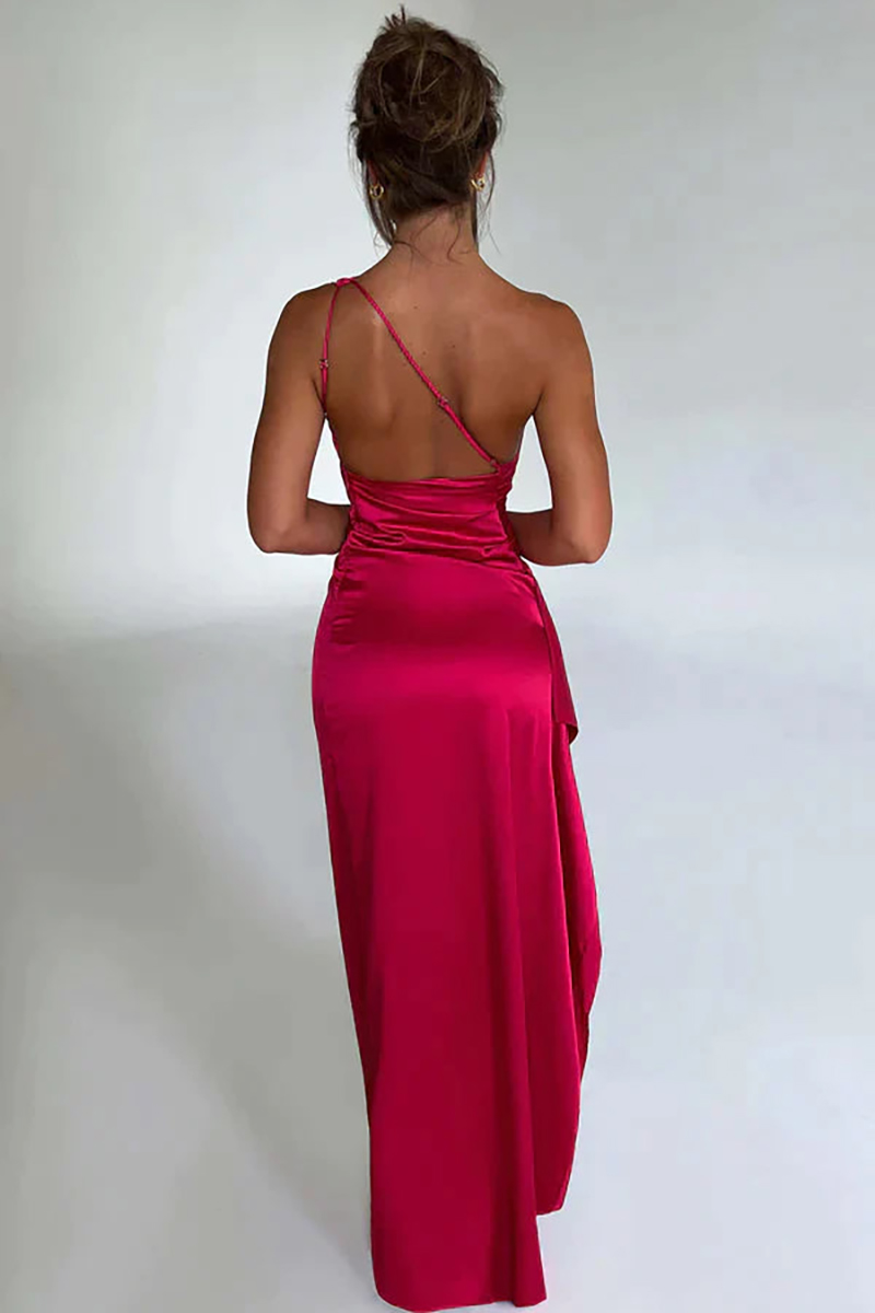 🔥HOT SALE🔥One-shoulder satin long dress with high slit