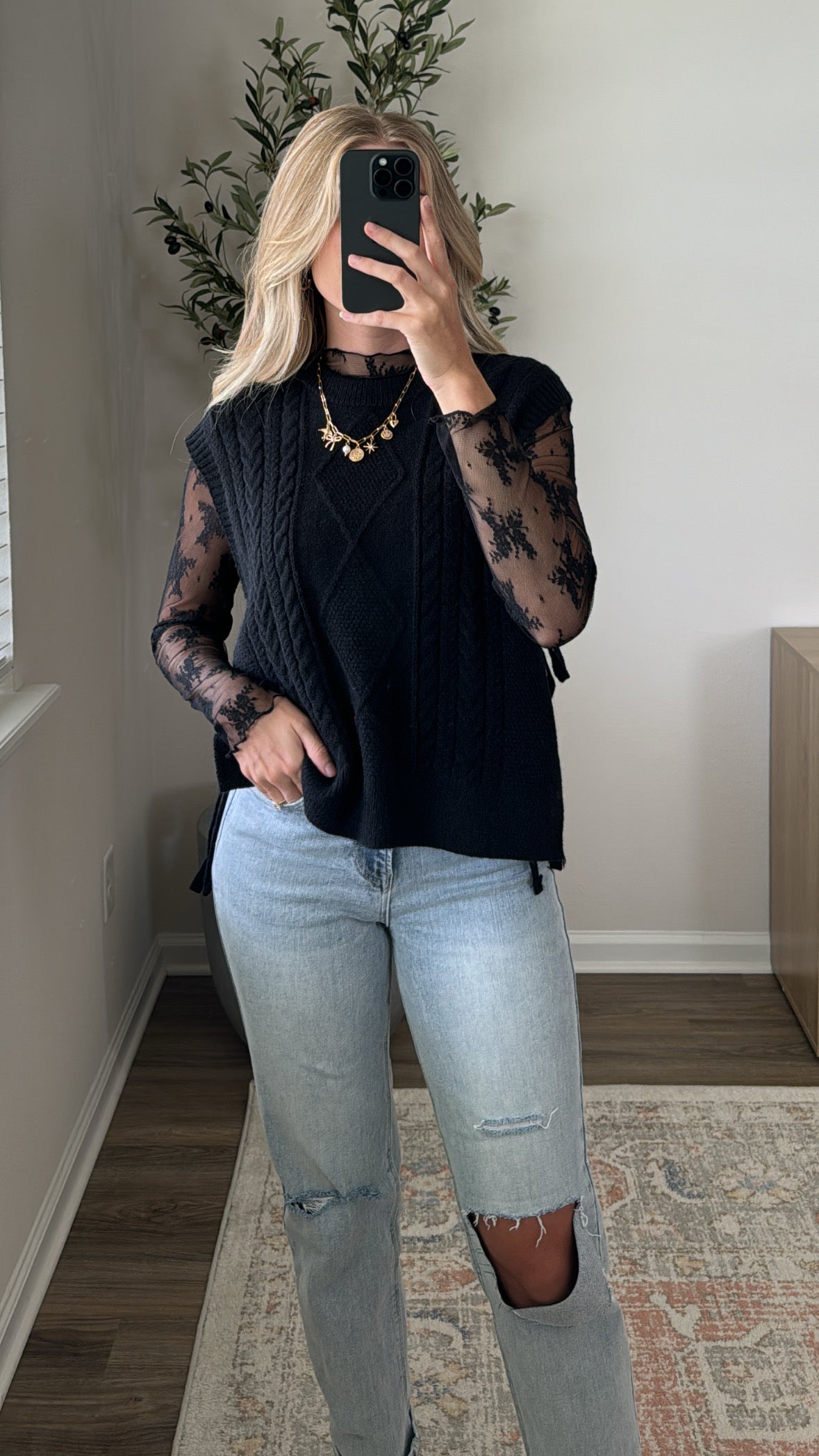 🔥HOT SALE🔥Argyle Side Tie Sweater