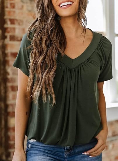 Women's Casual Summer T Shirts Short Sleeve V Neck Tops Tshirts（BUY 3 FREE SHIPPING)