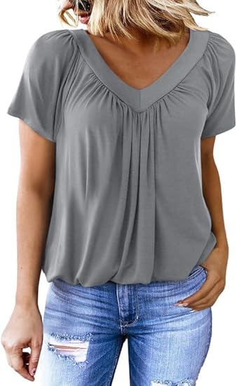 Women's Casual Summer T Shirts Short Sleeve V Neck Tops Tshirts（BUY 3 FREE SHIPPING)