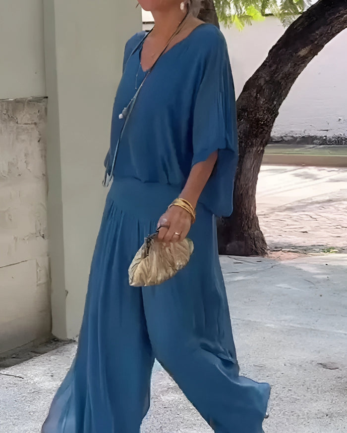 Elegant chiffon wide-leg pants two-piece suit（BUY 2 FREE SHIPPING)