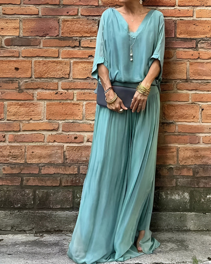 Elegant chiffon wide-leg pants two-piece suit（BUY 2 FREE SHIPPING)