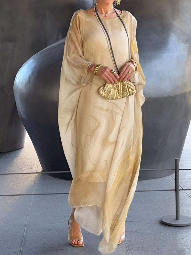 Elegant Chiffon Marble Print Dress