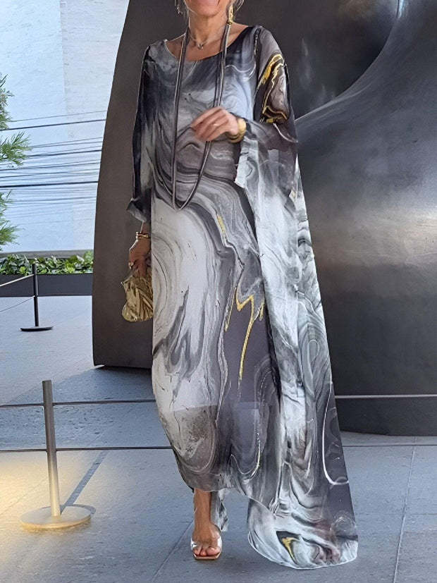 Elegant Chiffon Marble Print Dress