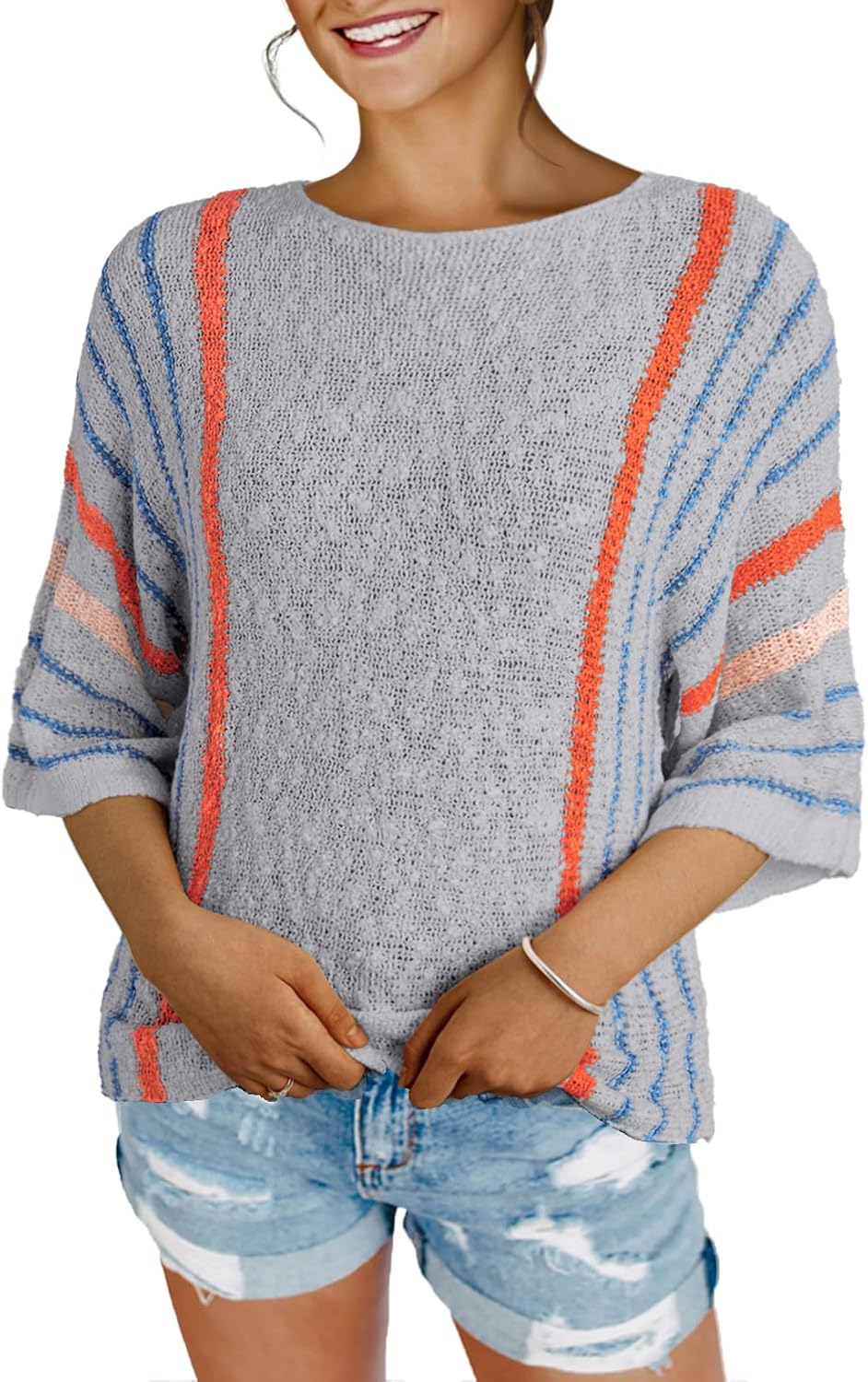 Women's Casual Color Block Striped Cable Knit Boho Sweater(Buy 2 Free Shipping)