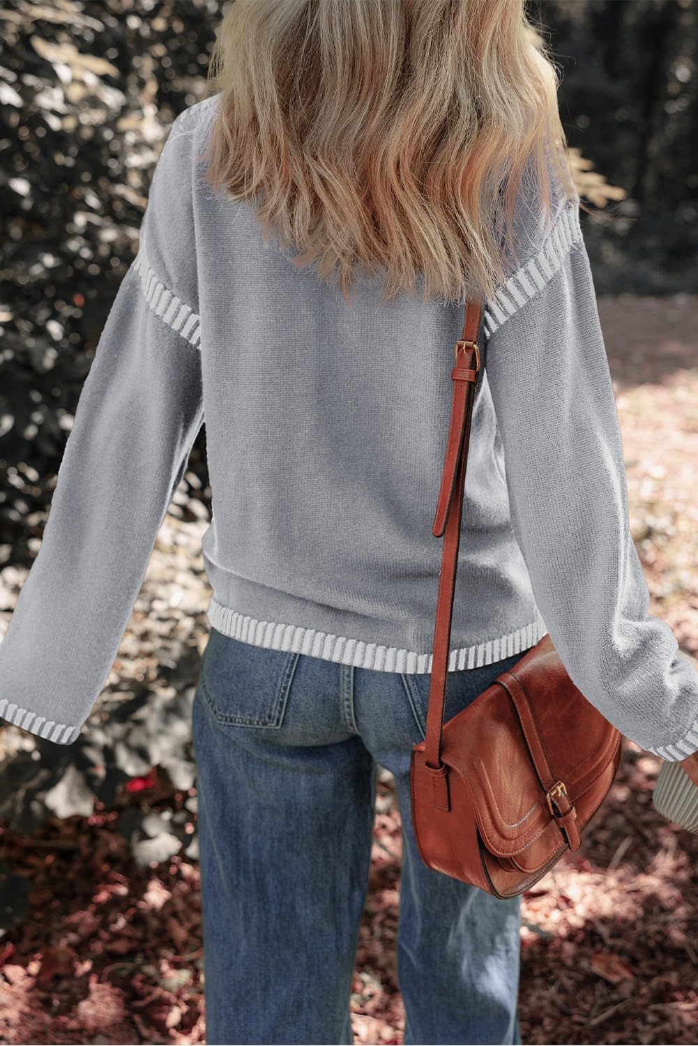Cozy Contrast Trim Crewneck Sweater