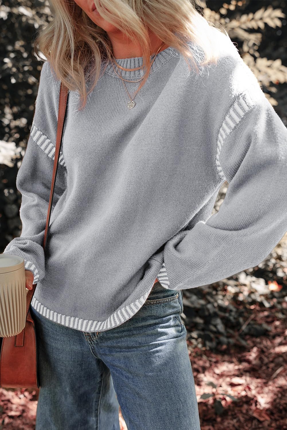 Cozy Contrast Trim Crewneck Sweater