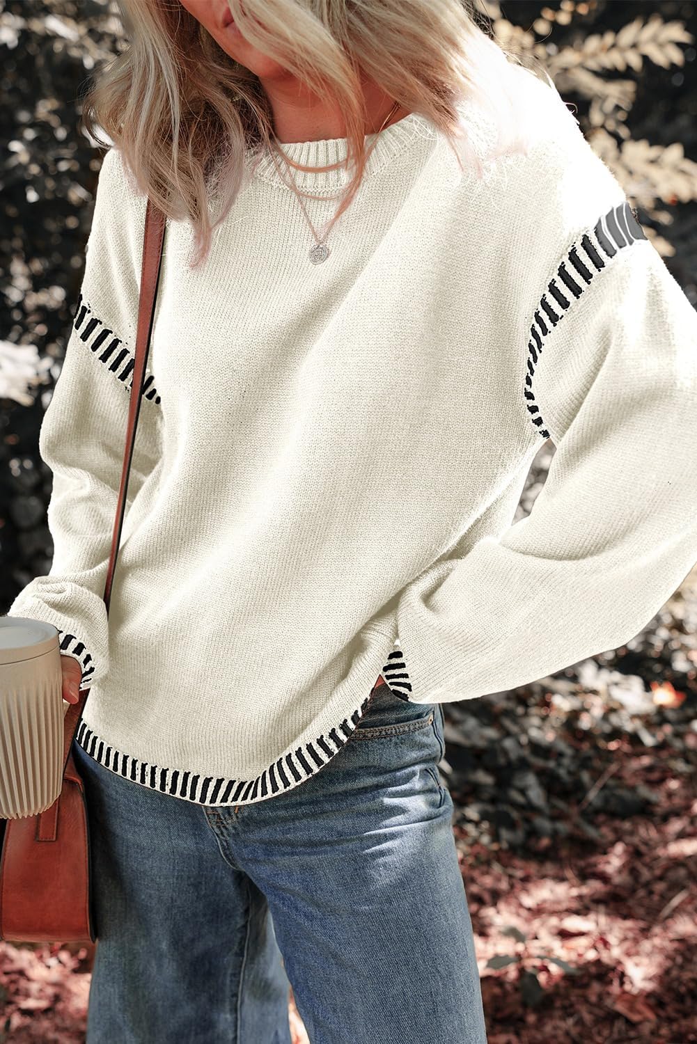 Cozy Contrast Trim Crewneck Sweater