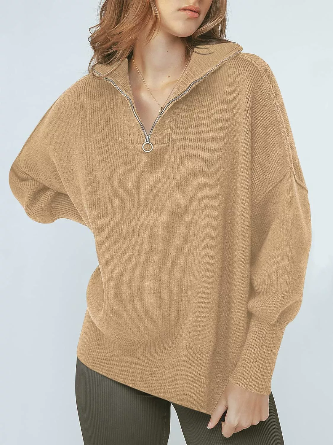 Women's Oversized Fashion Long Sleeve Quarter Zip Baggy Loose Slouchy Sweater Pullover Tops 2025 Fall Outfits（BUY 2 FREE SHIPPING)