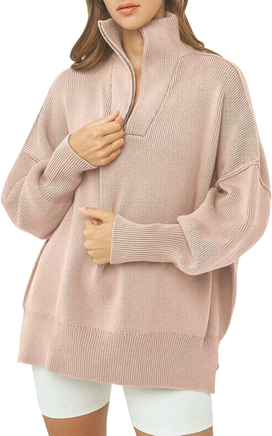 Women's Oversized Fashion Long Sleeve Quarter Zip Baggy Loose Slouchy Sweater Pullover Tops 2025 Fall Outfits（BUY 2 FREE SHIPPING)