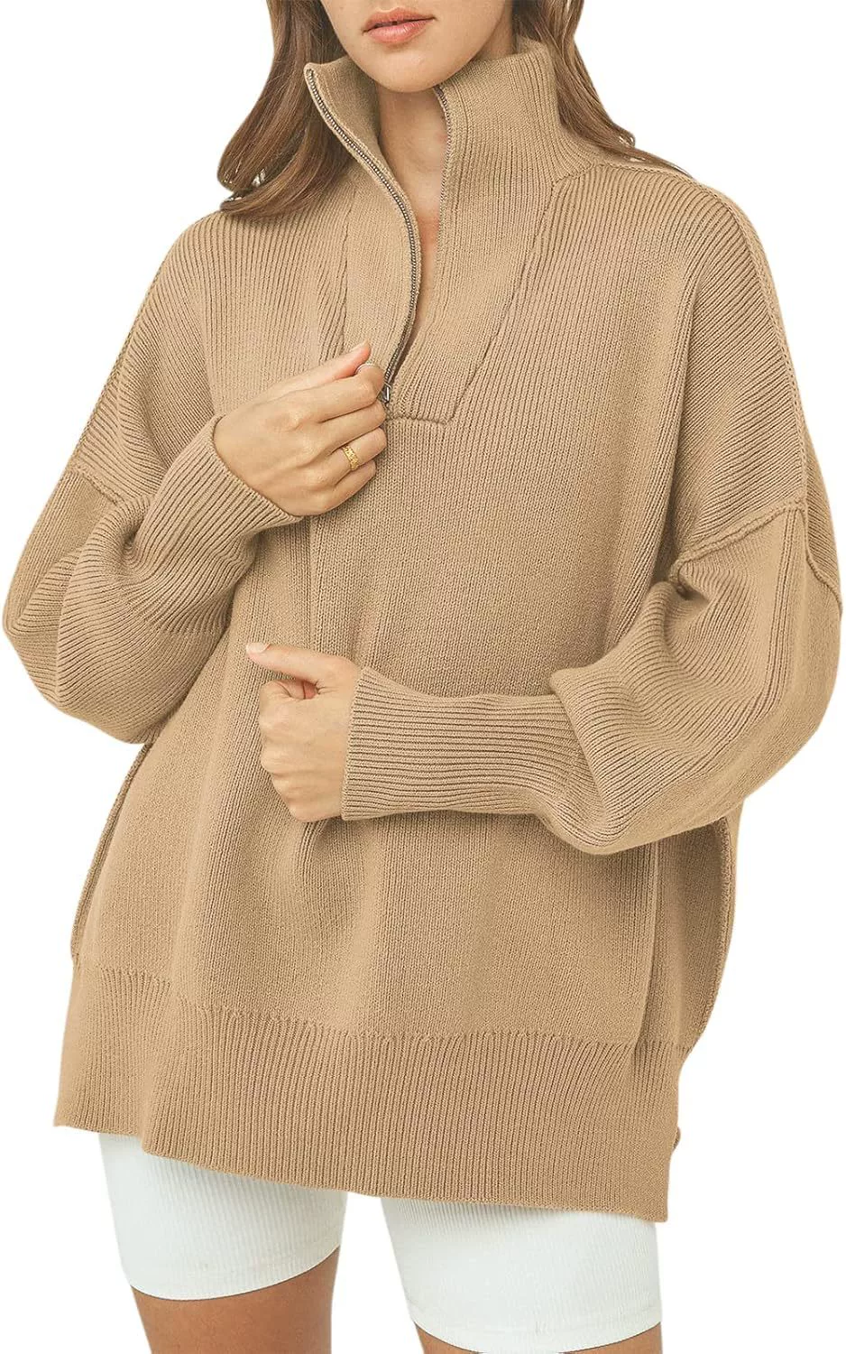 Women's Oversized Fashion Long Sleeve Quarter Zip Baggy Loose Slouchy Sweater Pullover Tops 2025 Fall Outfits（BUY 2 FREE SHIPPING)