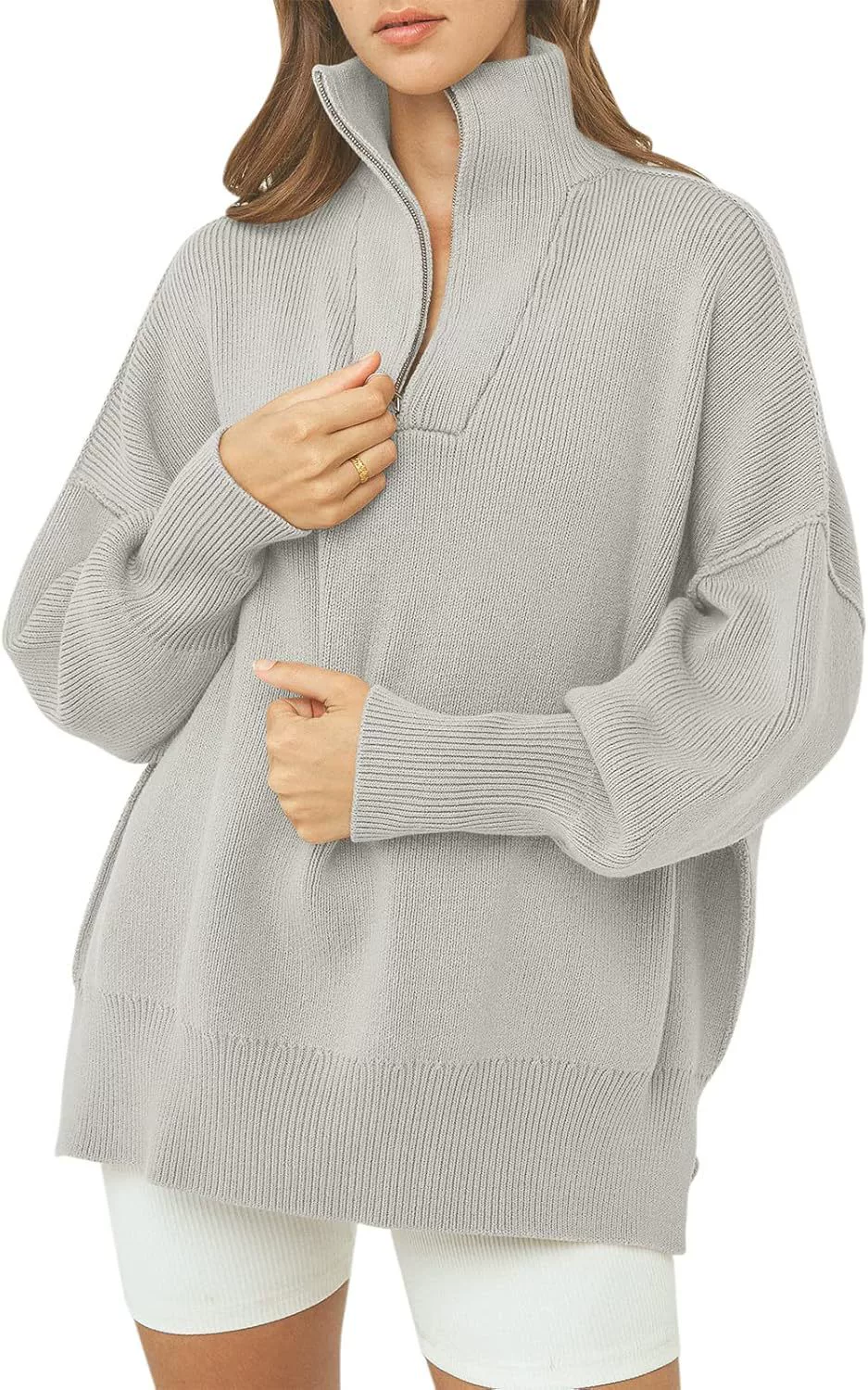 Women's Oversized Fashion Long Sleeve Quarter Zip Baggy Loose Slouchy Sweater Pullover Tops 2025 Fall Outfits（BUY 2 FREE SHIPPING)