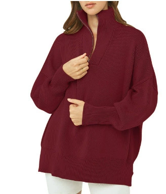 Women's Oversized Fashion Long Sleeve Quarter Zip Baggy Loose Slouchy Sweater Pullover Tops 2025 Fall Outfits（BUY 2 FREE SHIPPING)