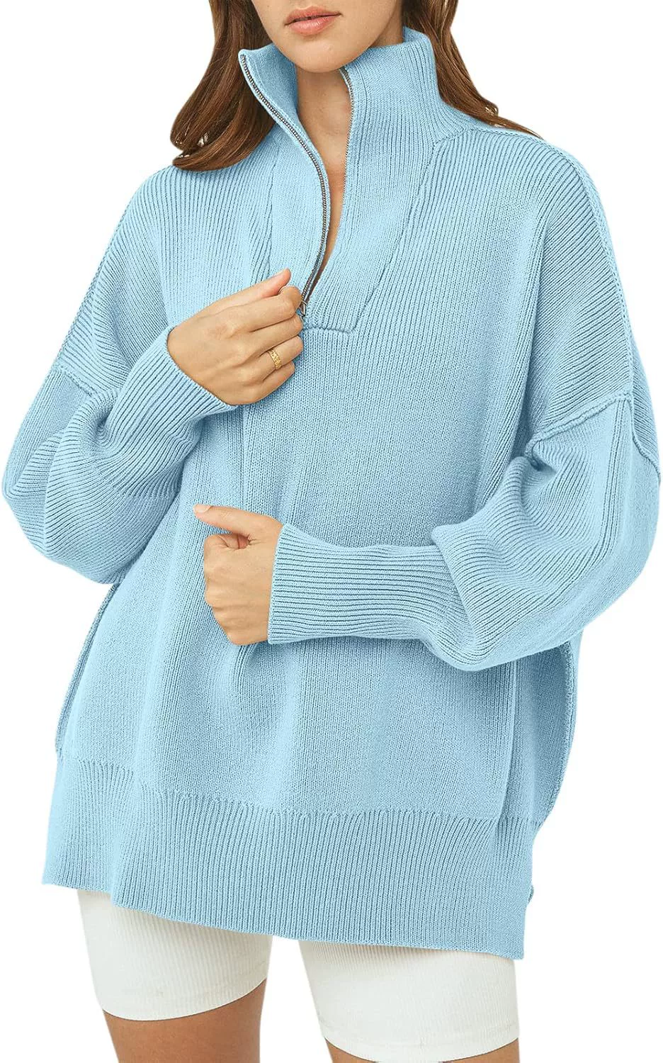 Women's Oversized Fashion Long Sleeve Quarter Zip Baggy Loose Slouchy Sweater Pullover Tops 2025 Fall Outfits（BUY 2 FREE SHIPPING)