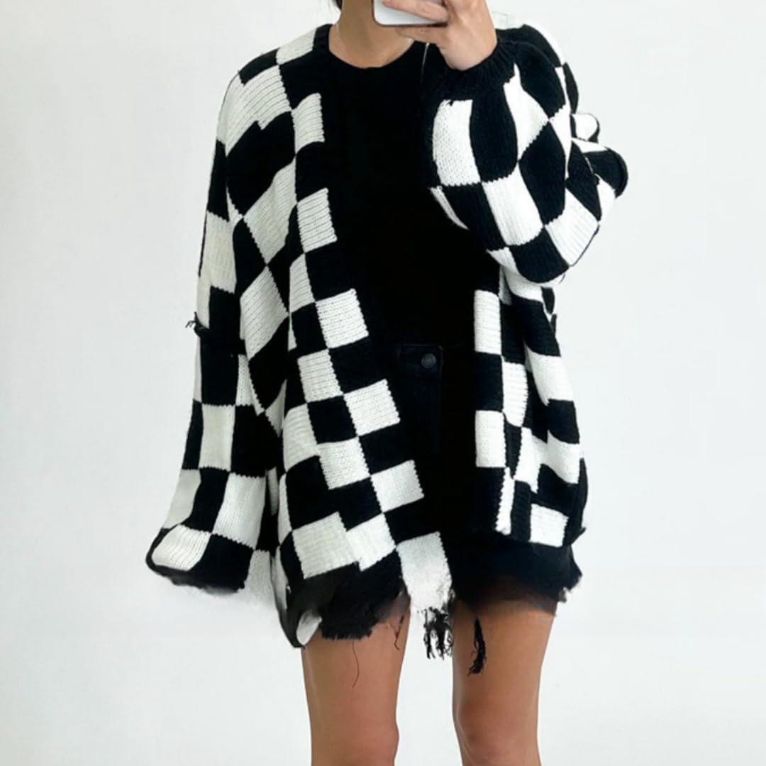 Women's Loose Knitted Plaid Cardigan（BUY 2 FREE SHIPPING)