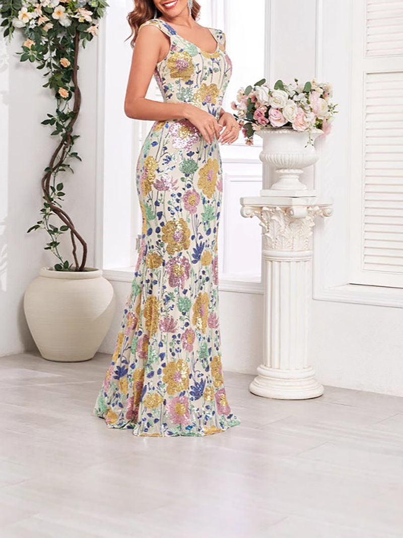 V Neck Sequin Embroidery Birthday Party Evening Dress