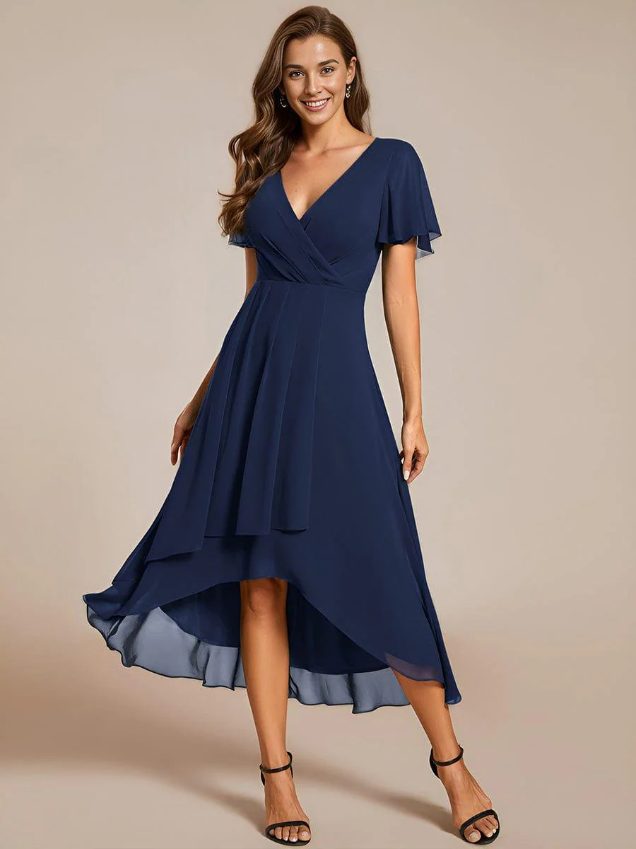 Women's Ruffles Sleeve Pleated V-Neck A-Line Midi Dress (buy 2 free shipping!!!)