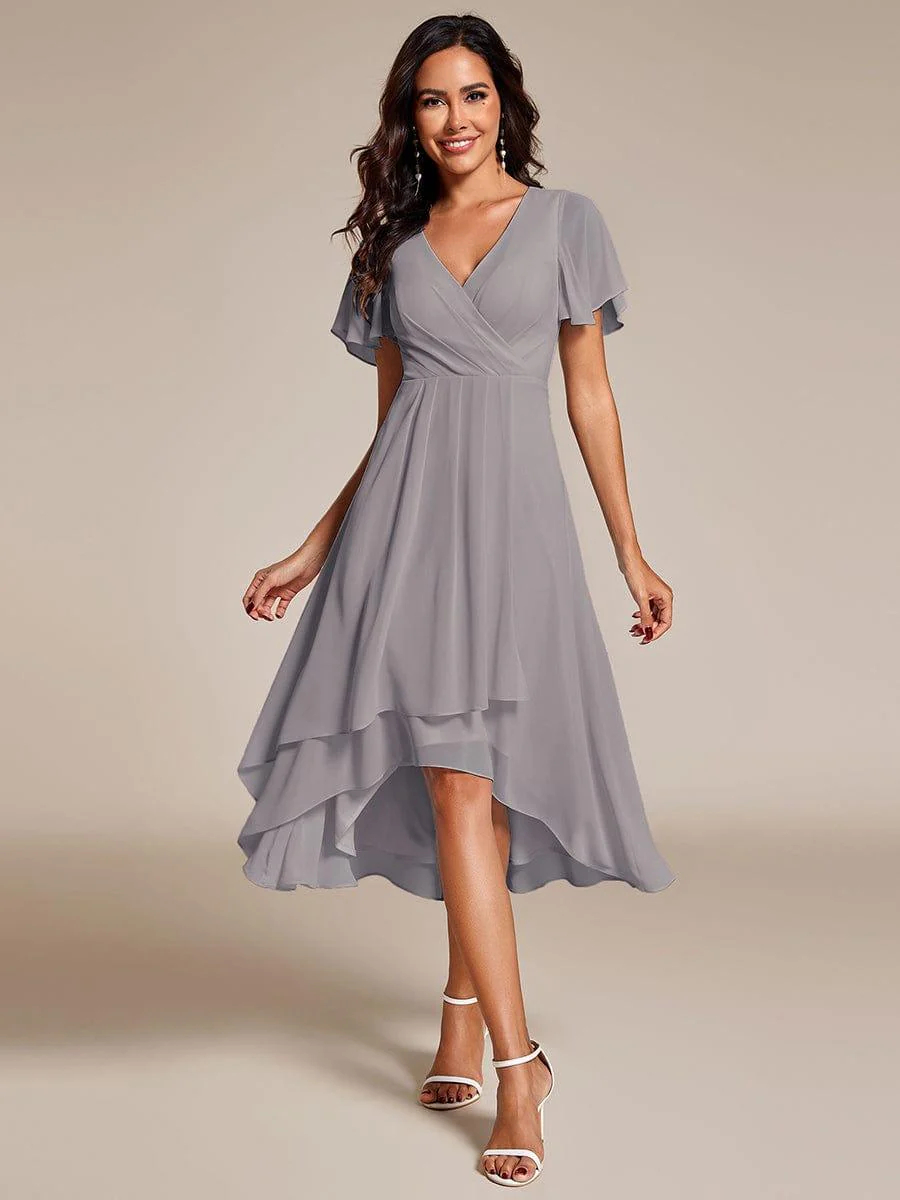 Women's Ruffles Sleeve Pleated V-Neck A-Line Midi Dress (buy 2 free shipping!!!)