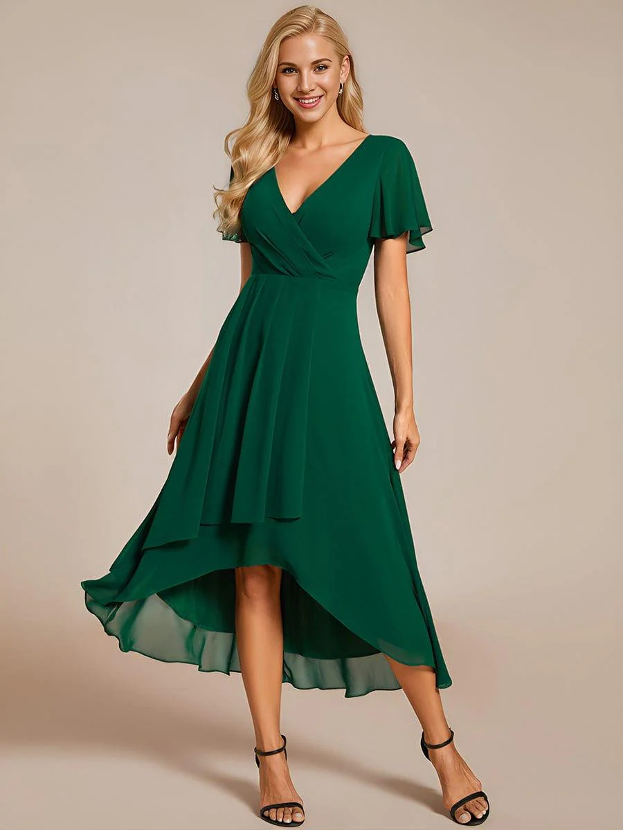 Women's Ruffles Sleeve Pleated V-Neck A-Line Midi Dress (buy 2 free shipping!!!)
