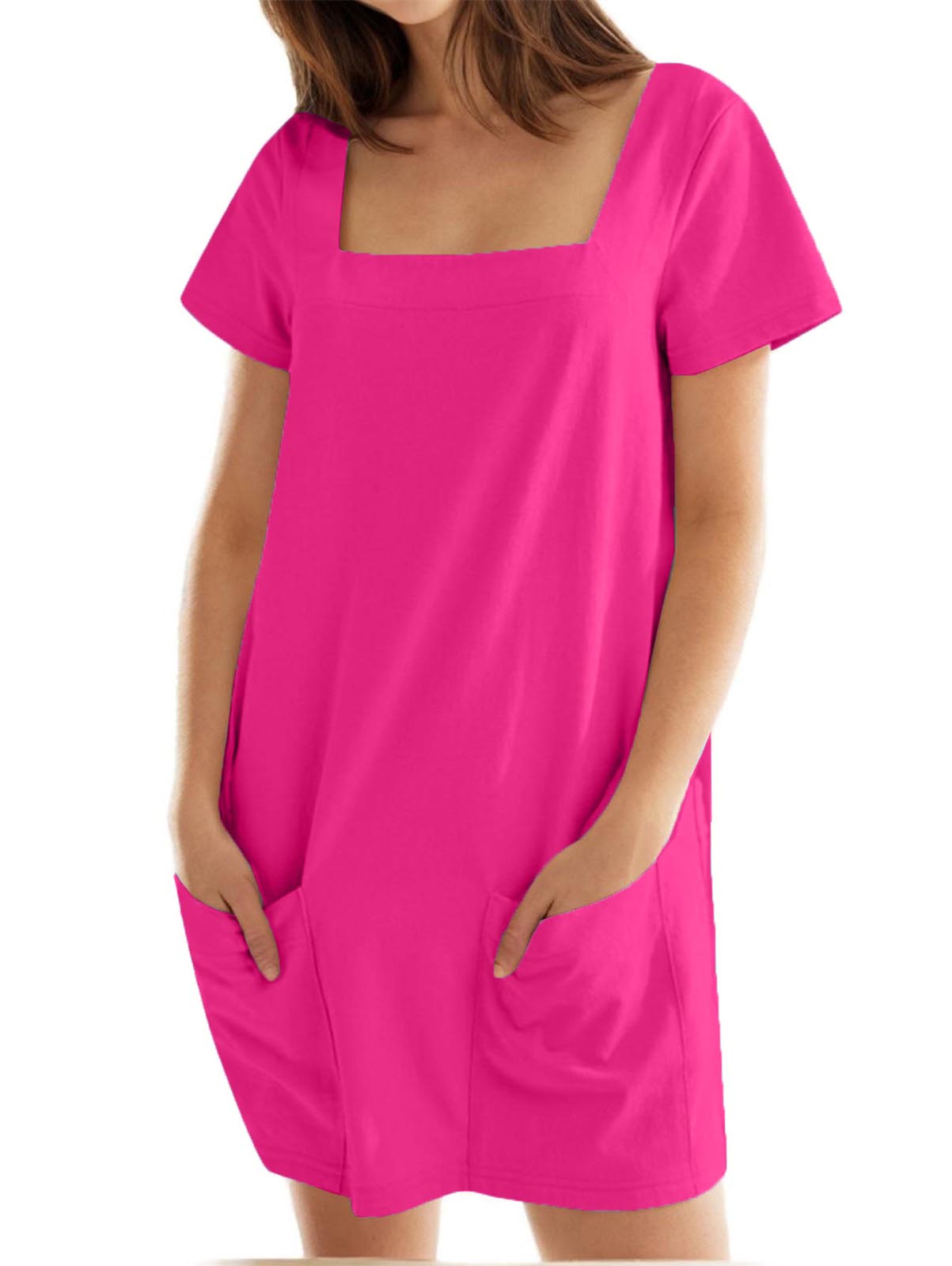 Women's Solid Square Neck Pocket Mini Dress (Buy 2 Free Shipping)