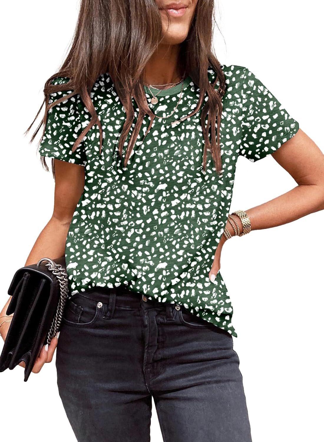 Womens Casual Polka Dot Tops Crewneck Short Sleeve T Shirts (BUY 3 FREE SHIPPING)