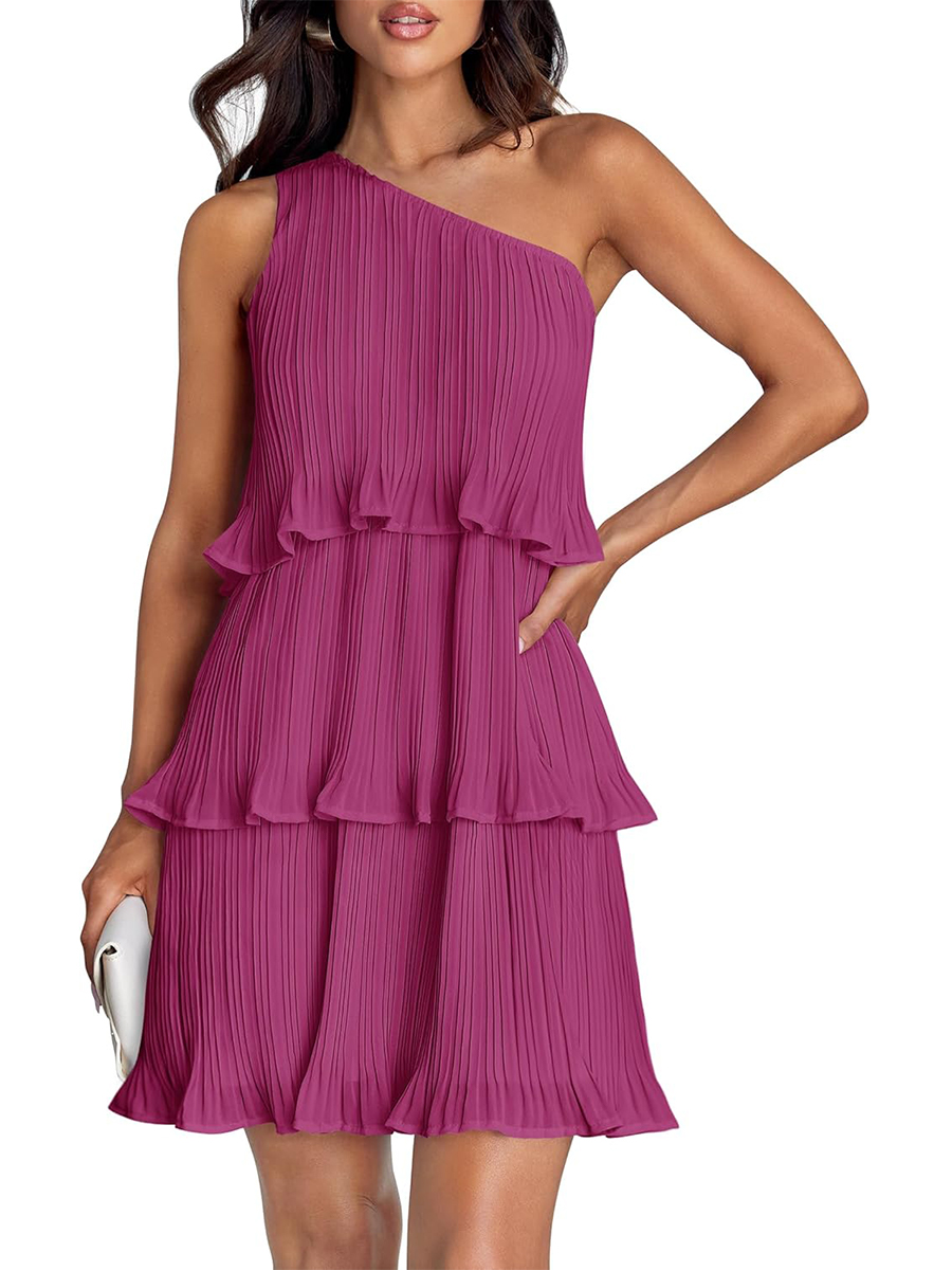 Women's Summer One Shoulder Ruffle Tiered Layered Chiffon Flowy A Line Dress(BUY 2 FREE SHIPPING)