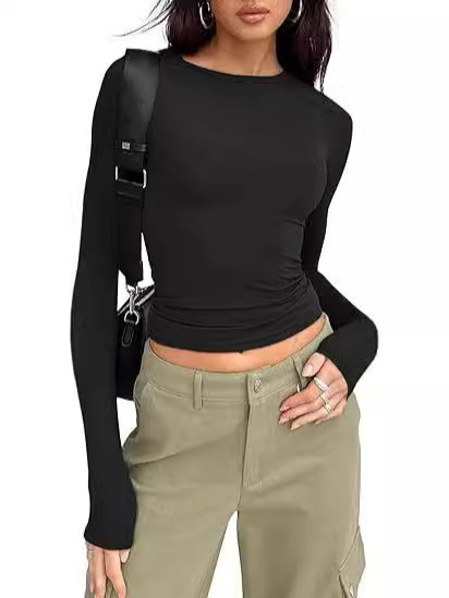 Womens Long Sleeve Shirt Basic Crop Tops Fall Fashion Underscrubs Layer Slim Fit Winter Clothes（BUY 3 FREE SHIPPING)