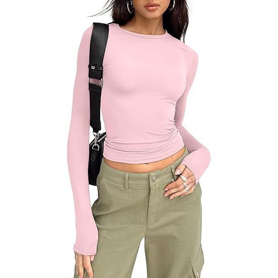 Womens Long Sleeve Shirt Basic Crop Tops Fall Fashion Underscrubs Layer Slim Fit Winter Clothes（BUY 3 FREE SHIPPING)