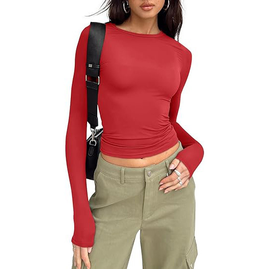 Womens Long Sleeve Shirt Basic Crop Tops Fall Fashion Underscrubs Layer Slim Fit Winter Clothes（BUY 3 FREE SHIPPING)
