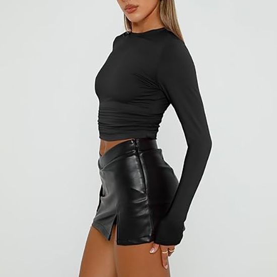 Womens Long Sleeve Shirt Basic Crop Tops Fall Fashion Underscrubs Layer Slim Fit Winter Clothes（BUY 3 FREE SHIPPING)