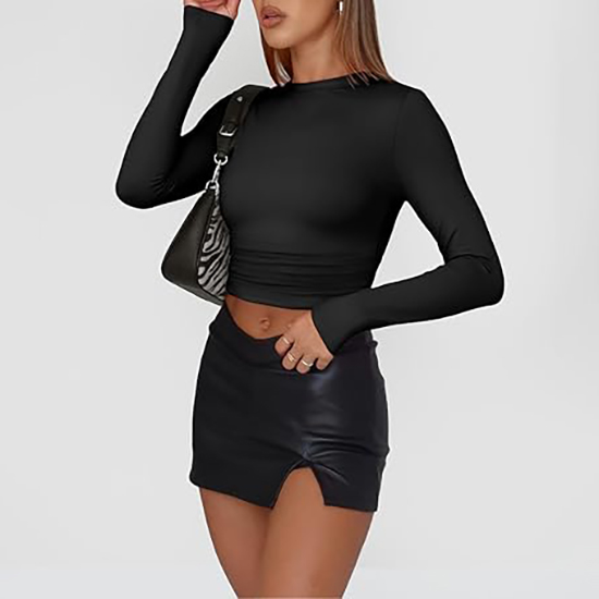 Womens Long Sleeve Shirt Basic Crop Tops Fall Fashion Underscrubs Layer Slim Fit Winter Clothes（BUY 3 FREE SHIPPING)