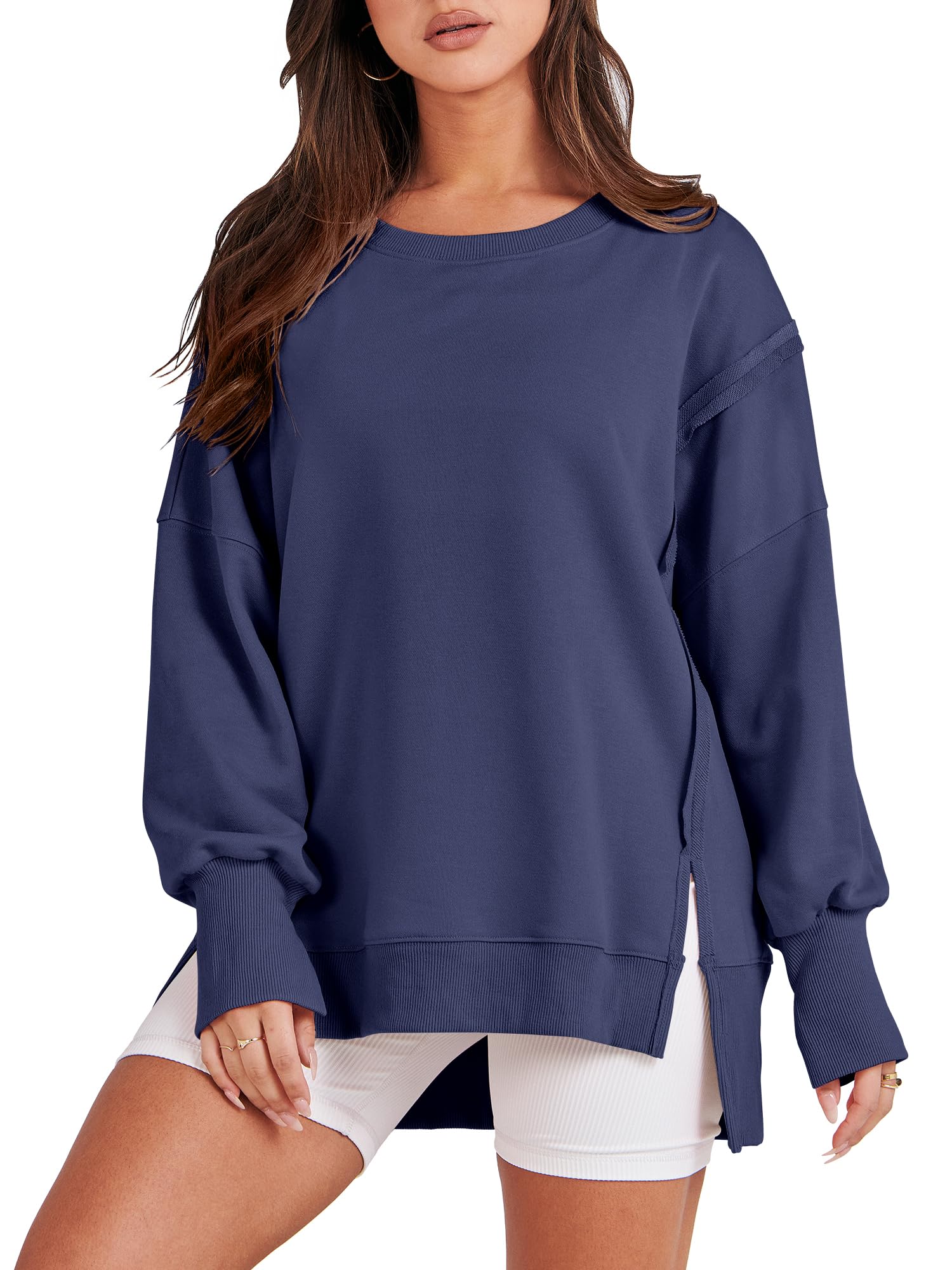 Women's Oversized Crew Neck Sweatshirt Slit Pullover(Buy 2 Free Shipping)
