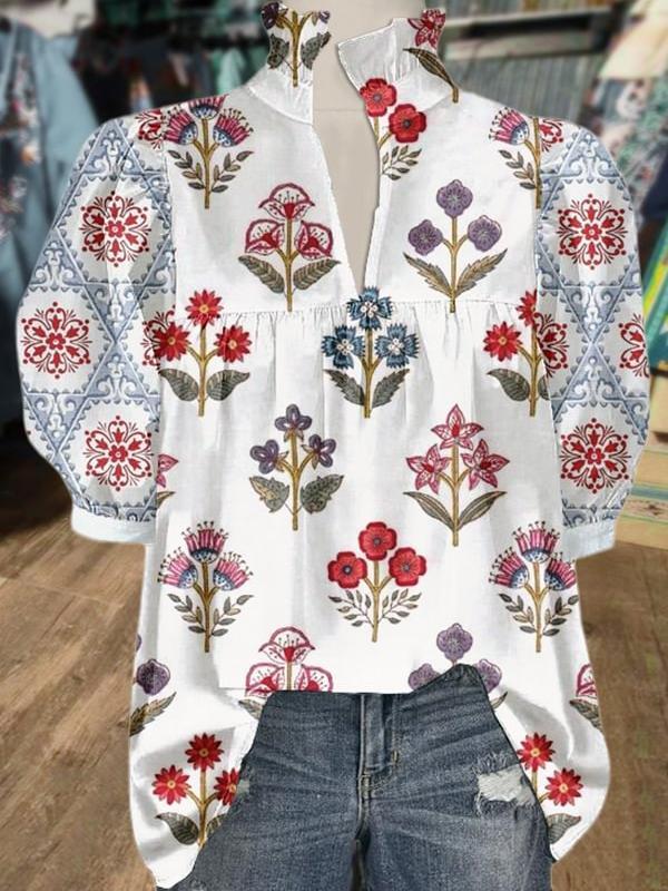 Spring Floral Print Puff Sleeve Blouse(Buy 2 Free Shipping)