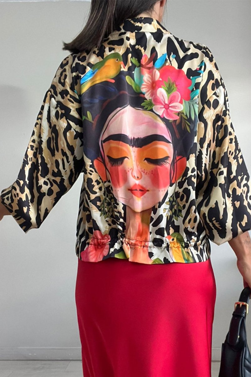 Women's Casual Round Neck Leopard Printed Zipper Jacket（BUY A FREE SHIPPING)