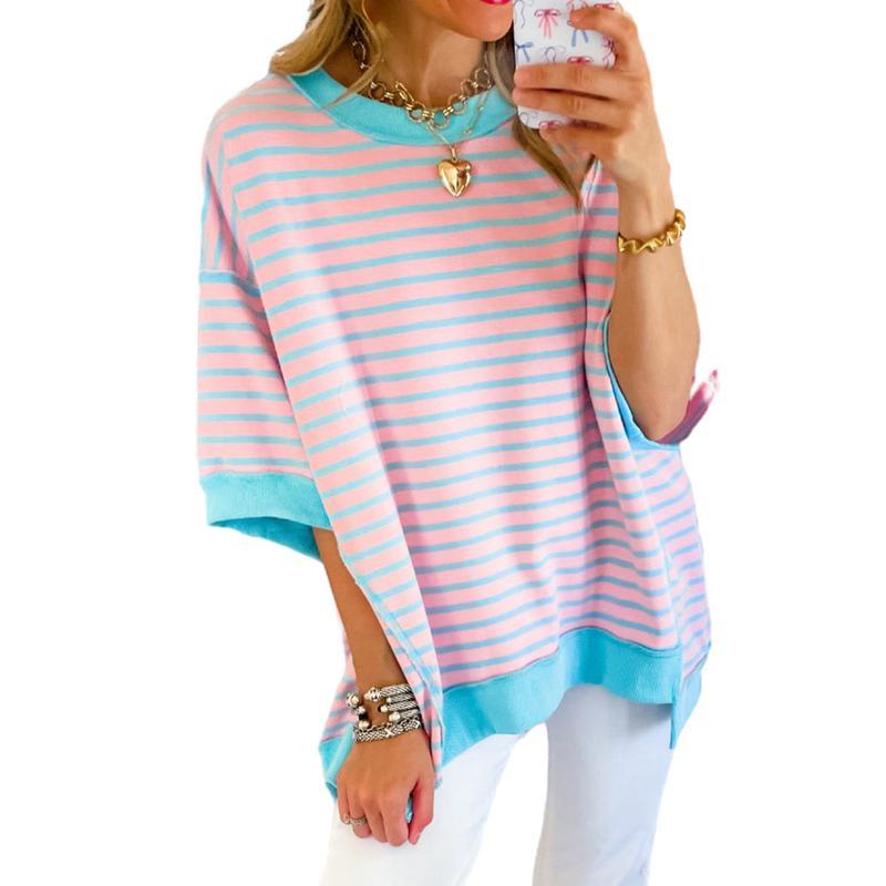 Women Striped Color Block Tops Short Sleeve(BUY 2 FREE SHIPPING)