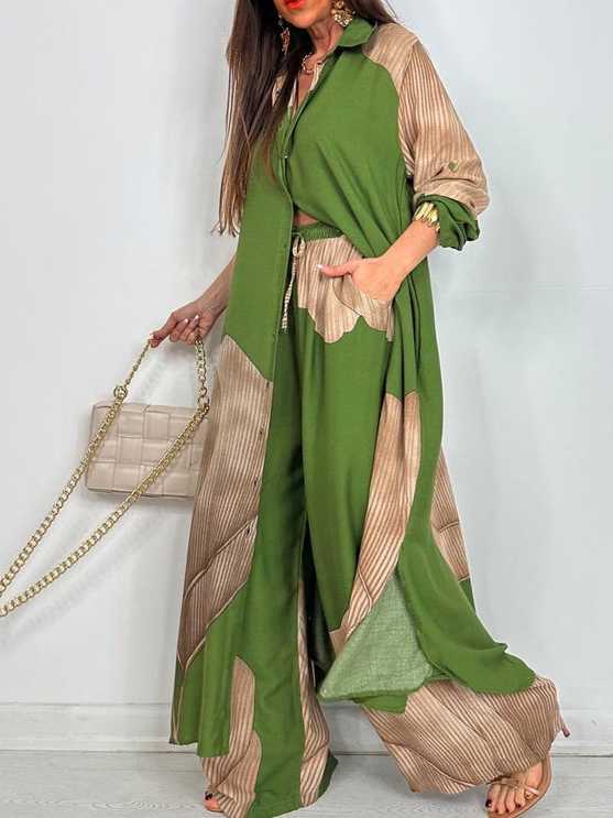 Printed Midi Top And Wide-Leg Pants Two-Piece Set（BUY 2 FREE SHIPPING)