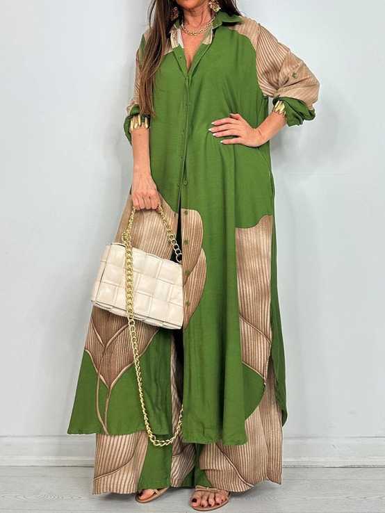 Printed Midi Top And Wide-Leg Pants Two-Piece Set（BUY 2 FREE SHIPPING)