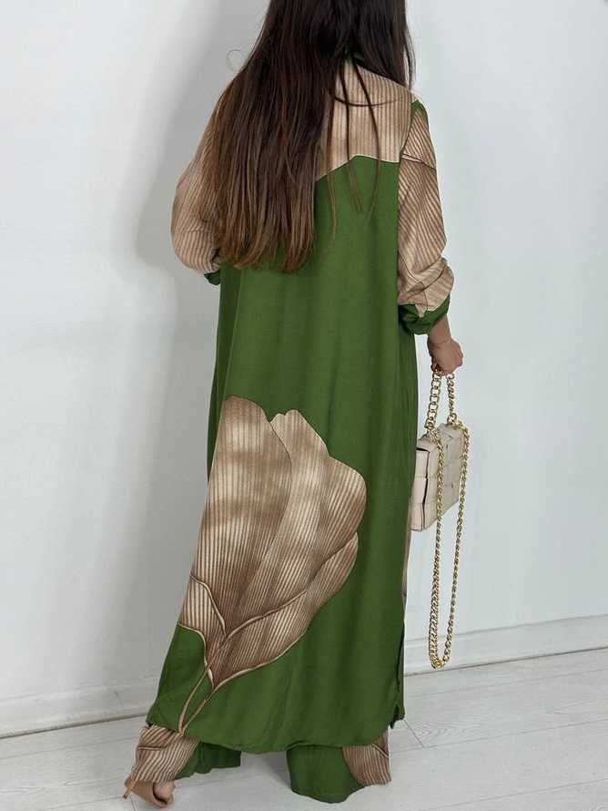 Printed Midi Top And Wide-Leg Pants Two-Piece Set（BUY 2 FREE SHIPPING)