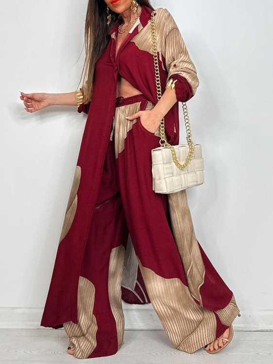 Printed Midi Top And Wide-Leg Pants Two-Piece Set（BUY 2 FREE SHIPPING)