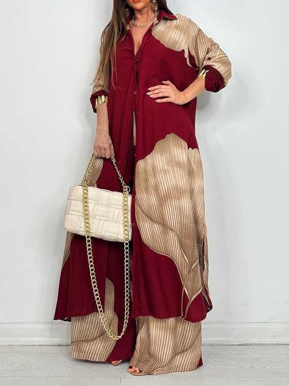 Printed Midi Top And Wide-Leg Pants Two-Piece Set（BUY 2 FREE SHIPPING)