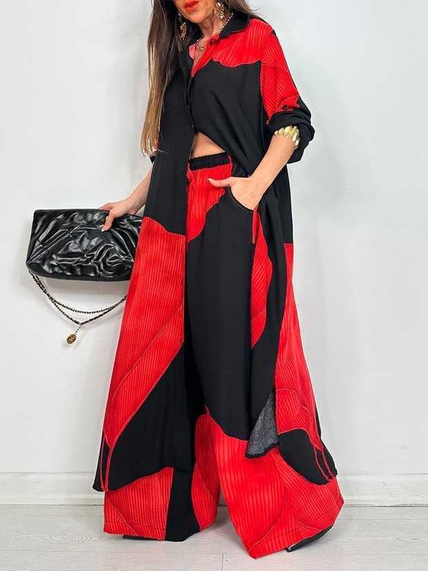 Printed Midi Top And Wide-Leg Pants Two-Piece Set（BUY 2 FREE SHIPPING)