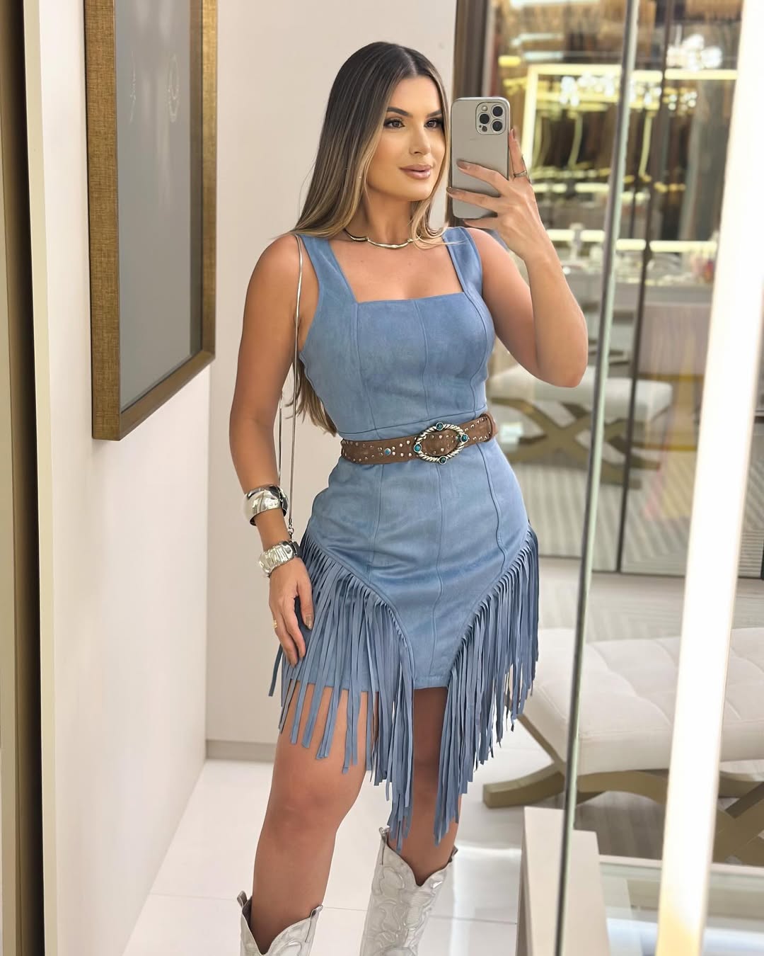 Chic Fringed Mini Dress for Women - With Belt