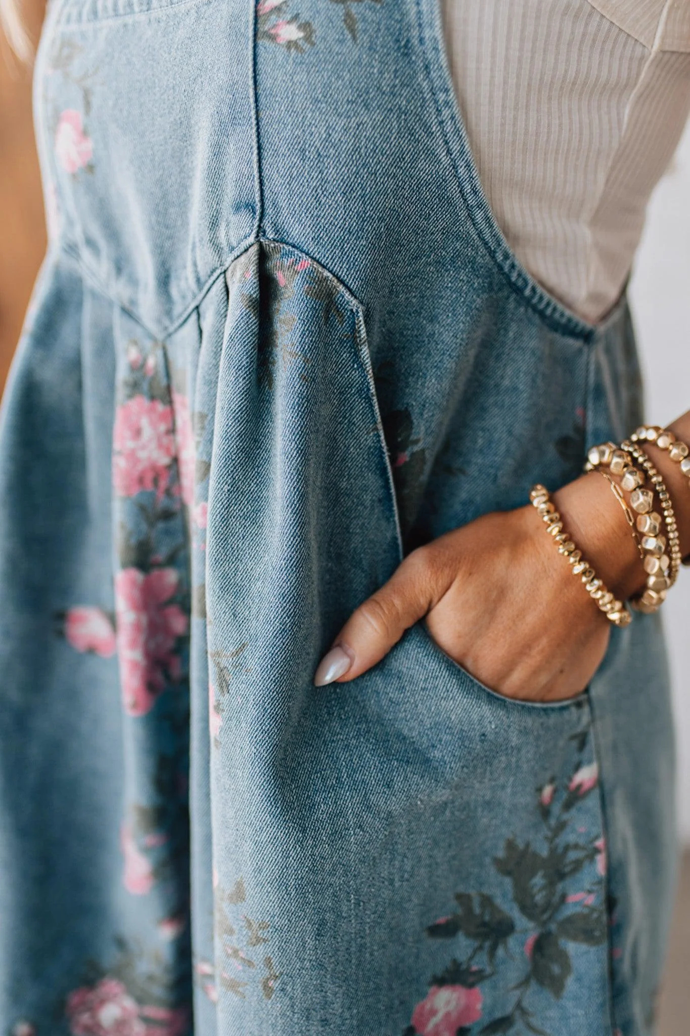 Floral Print Denim Shortalls